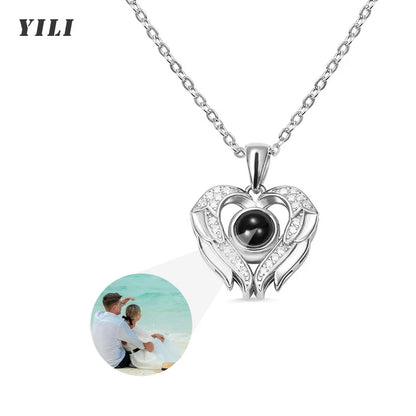 Personalized Photo Projection Necklace – Heart Pendant with “I Love You” in 100 Languages 