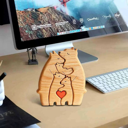 Holz-Puzzle „Bärenfamilie“ – Personalisiertes Namens-Dekor, Geschenkidee für Baby, Mama & Familie