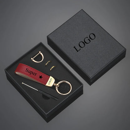 Llavero de cuero personalizado con grabado: llavero vintage con logotipo, nombre o números en caja de regalo. 