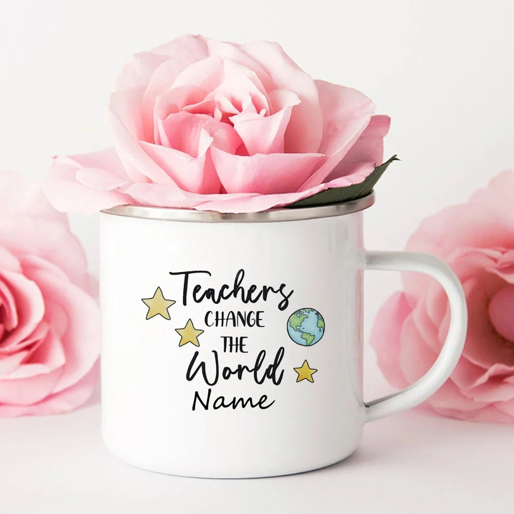 Taza de esmalte personalizada con nombre – Taza de café retro | Regalo para profesores y ocasiones especiales 