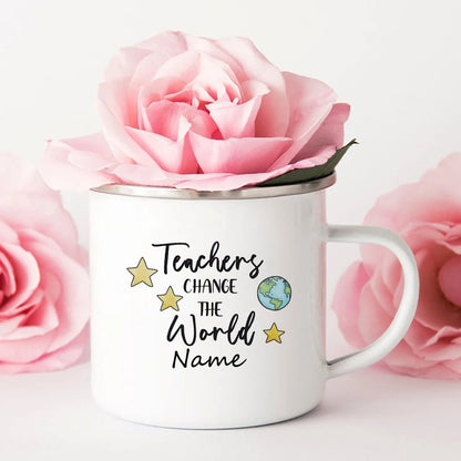 Taza de esmalte personalizada con nombre – Taza de café retro | Regalo para profesores y ocasiones especiales 
