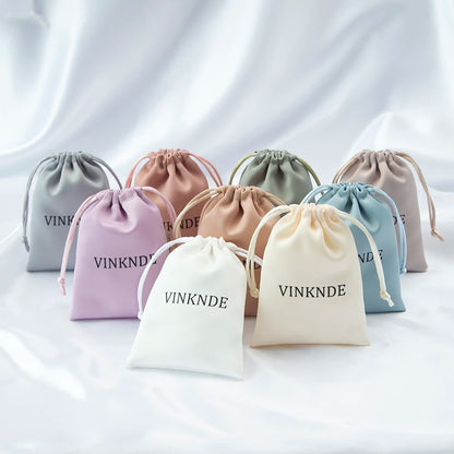 100x Personalized Satin Drawstring Bags – Jewelry Bags, Gift &amp; Candy Bags with Logo for Wedding &amp; Events