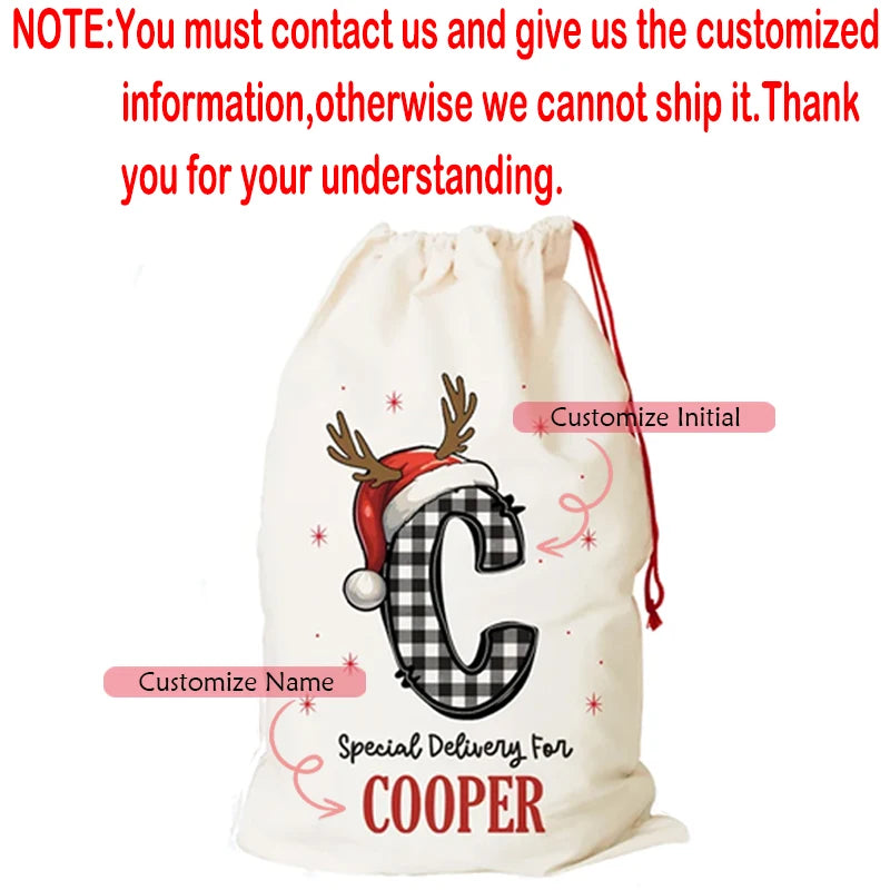 Bolsa de regalo navideña personalizada 🎁 – Bolsa navideña con cordón y nombre para niños y familias 