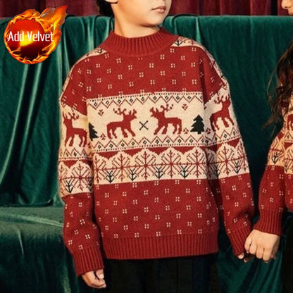 Weihnachts Pullover für Kinder – Festlicher Rentier Traum in Kaminrot