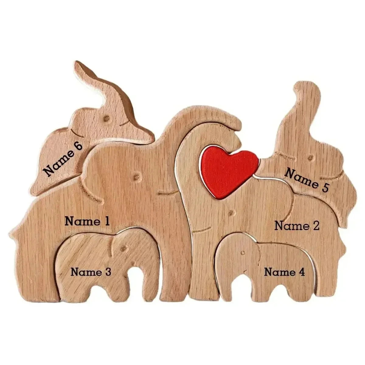 Personalisiertes Elefanten-Holzpuzzle – Familiennamen Dekofigur | Geschenk für Eltern & Weihnachten