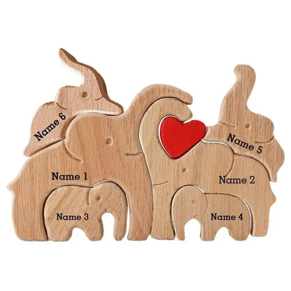 Personalisiertes Elefanten-Holzpuzzle – Familiennamen Dekofigur | Geschenk für Eltern & Weihnachten