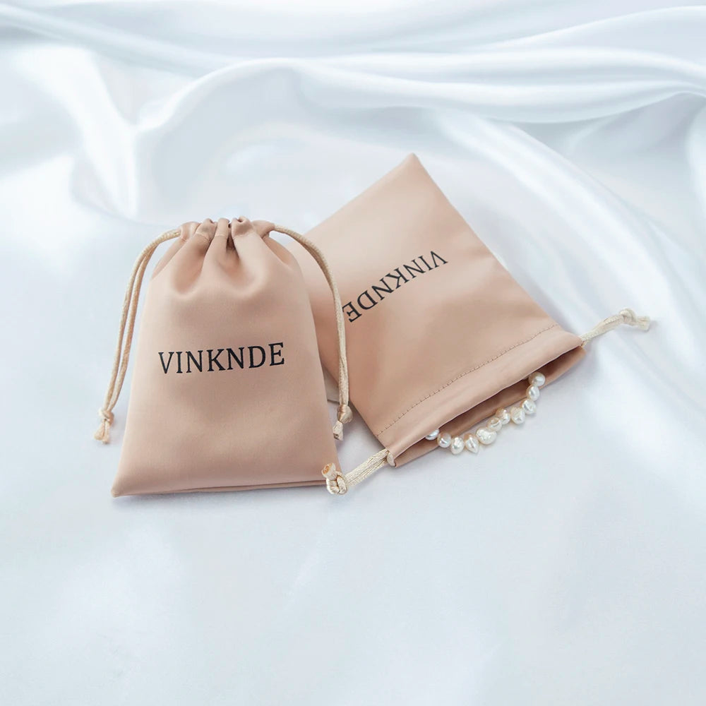 100x Personalized Satin Drawstring Bags – Jewelry Bags, Gift &amp; Candy Bags with Logo for Wedding &amp; Events