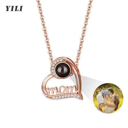 Personalized Photo Projection Necklace – Heart Pendant with “I Love You” in 100 Languages 