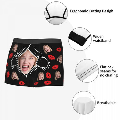 Personalisierte Foto-Boxershorts für Männer – individuelle Boxer Briefs mit Gesicht, weiche Unterwäsche (95% Polyester/5% Elasthan), Valentinstag Geschenk für Ehemann