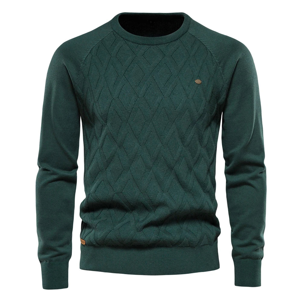 Suéter de algodón para hombre AIOPESON con estampado clásico de diamantes
