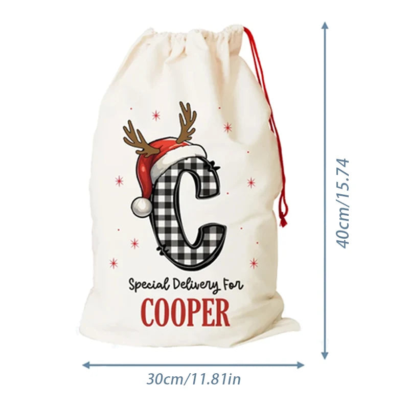 Bolsa de regalo navideña personalizada 🎁 – Bolsa navideña con cordón y nombre para niños y familias 