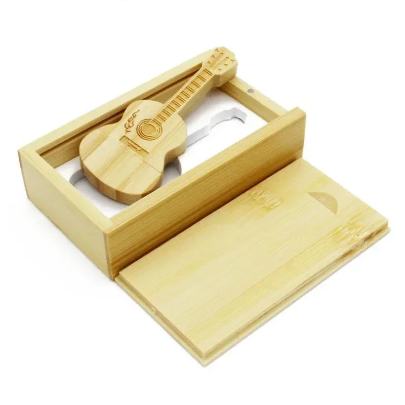 Memoria USB de madera con forma de guitarra y logo gratis (de 4 GB a 128 GB), memoria USB personalizada con llavero 