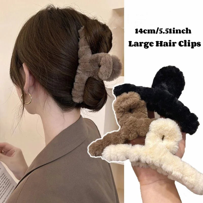 Extra große Plüsch-Haarklammer (14 cm) – Elegante Haar-Klaue im Korean Style mit Kaninchen-Plüsch
