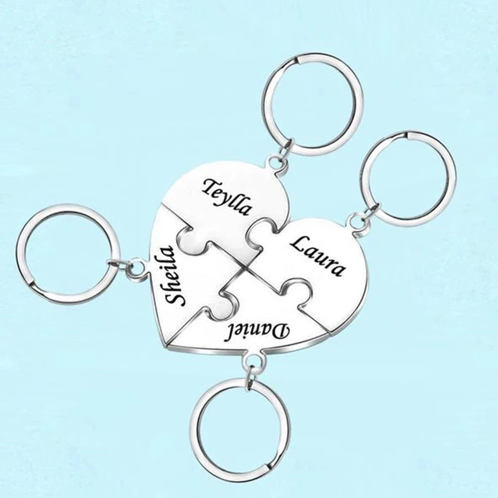 Llavero de corazón de acero inoxidable personalizado: 8 piezas, grabado para familiares, amigos o parejas