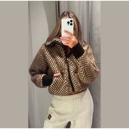 Mode Stricken Gestreiften Strickjacke Frauen Lose Stehkragen Zipper Volle Hülse Pullover 2026 Frühling Herbst Dame Lässige Strickwaren Neue