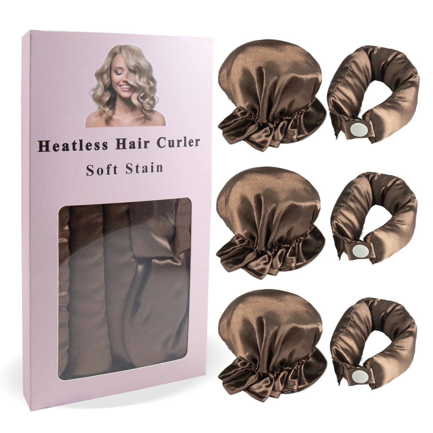 3-teiliges Satin Heatless Curling Set – Hitzefreier Lockenstab mit Haarkappen für langes & mittellanges Haar