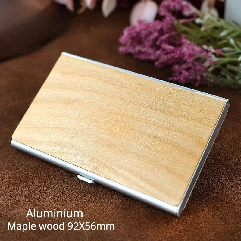 Tarjetero personalizado de madera y metal: tarjetero de alta calidad con logotipo grabado a láser. 