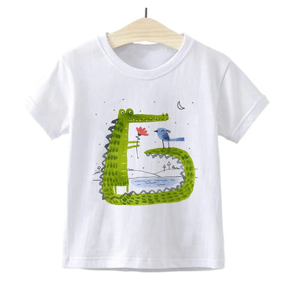 Kawaii Kinder T-Shirts mit Krokodil-Print – Lustige Cartoon-Motive für kleine Abenteurer