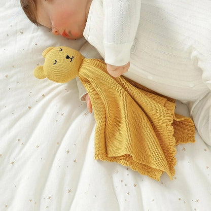 Personalisierter Baby-Komforttuch mit Namen – gestricktes Schmusetuch mit Tiermotiv, weiches Beruhigungstuch für Neugeborene & Kleinkinder
