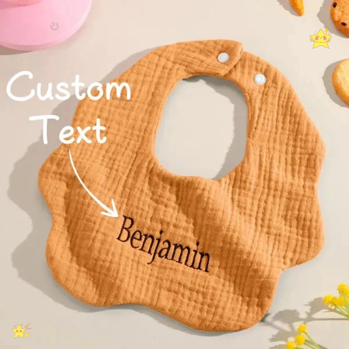 Personalisierter individueller Name, bestickter Buchstabe für Neugeborene, Kinderzimmer, Baby-Lätzchen, Spucktuch, Blumenform, Geschenke für Jungen und Mädchen