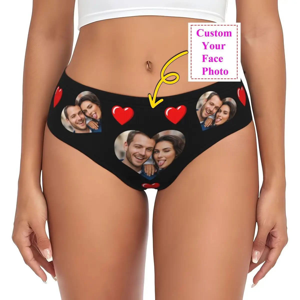 Personalisierte Foto-Höschen für Frauen – Gesicht Foto Unterwäsche (95% Polyester/5% Elasthan), bequeme Mid-Waist Slips als Valentinstag Geschenk