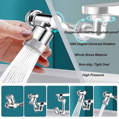1080° Drehbarer Wasserhahnaufsatz – 2 Strahlarten, Sprühkopf & Perlator für Küche & Bad