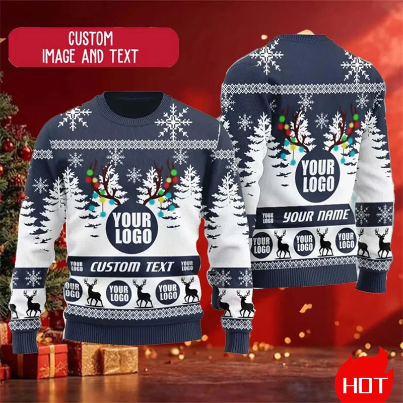 Personalisierter 3D Sweatshirt mit Logo & Bild – Unisex Pullover als Ugly Christmas Sweater oder individuelles Design (XS–6XL)