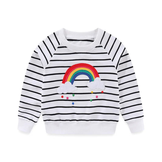 Gestreiftes Kinder-Sweatshirt mit Regenbogen-Stickerei