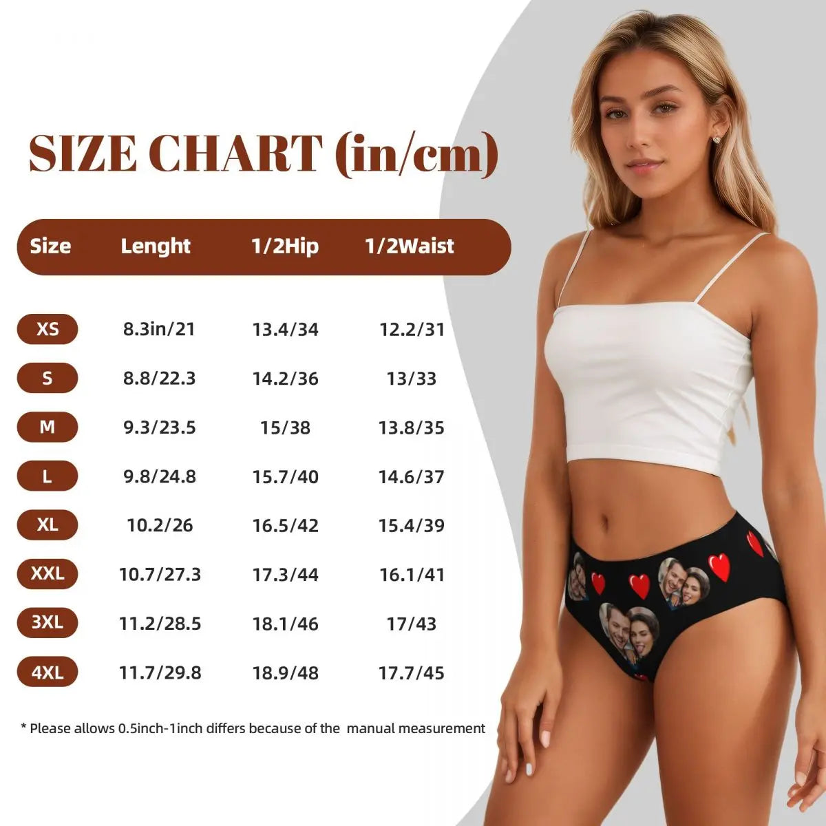 Personalisierte Foto-Höschen für Frauen – Gesicht Foto Unterwäsche (95% Polyester/5% Elasthan), bequeme Mid-Waist Slips als Valentinstag Geschenk