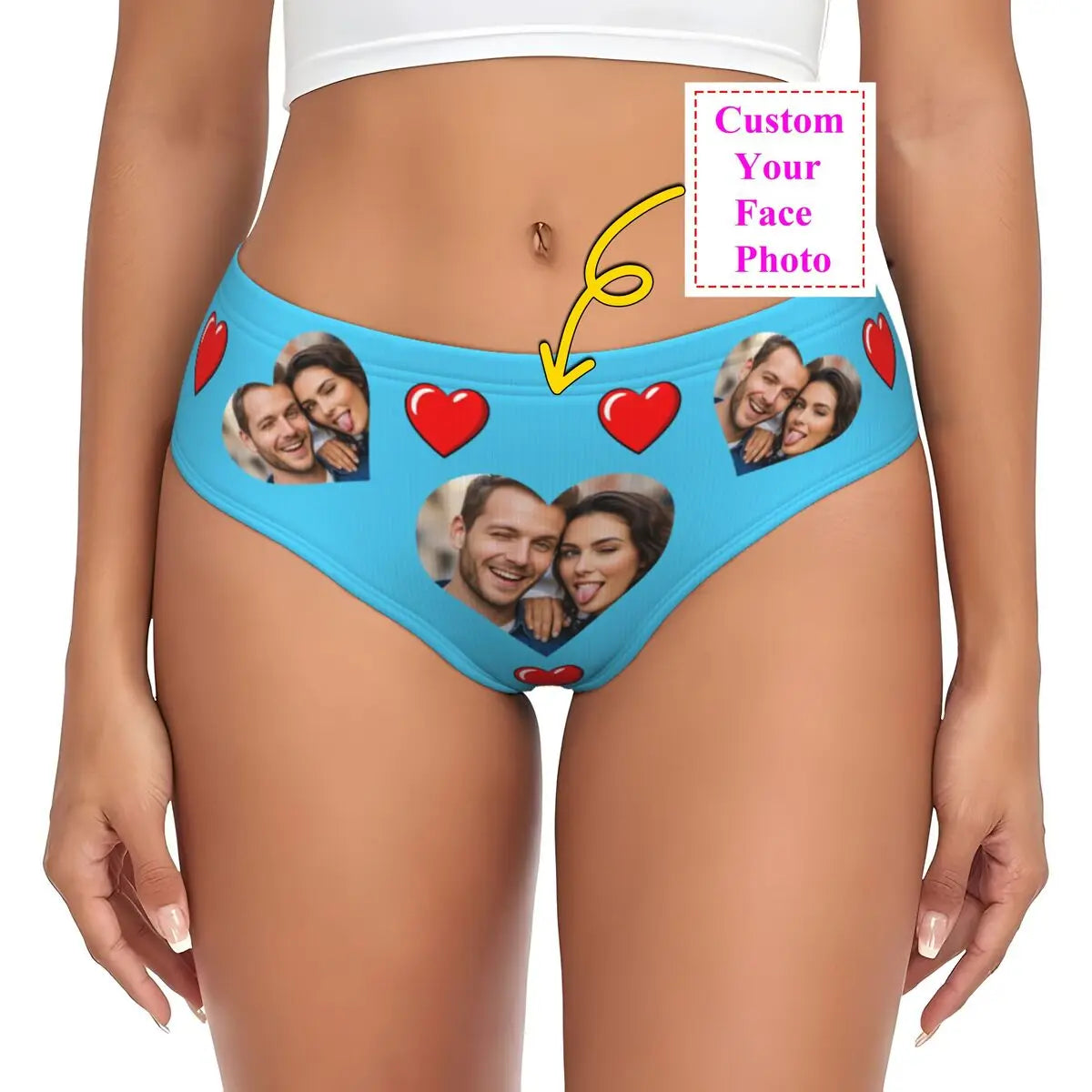 Personalisierte Foto-Höschen für Frauen – Gesicht Foto Unterwäsche (95% Polyester/5% Elasthan), bequeme Mid-Waist Slips als Valentinstag Geschenk