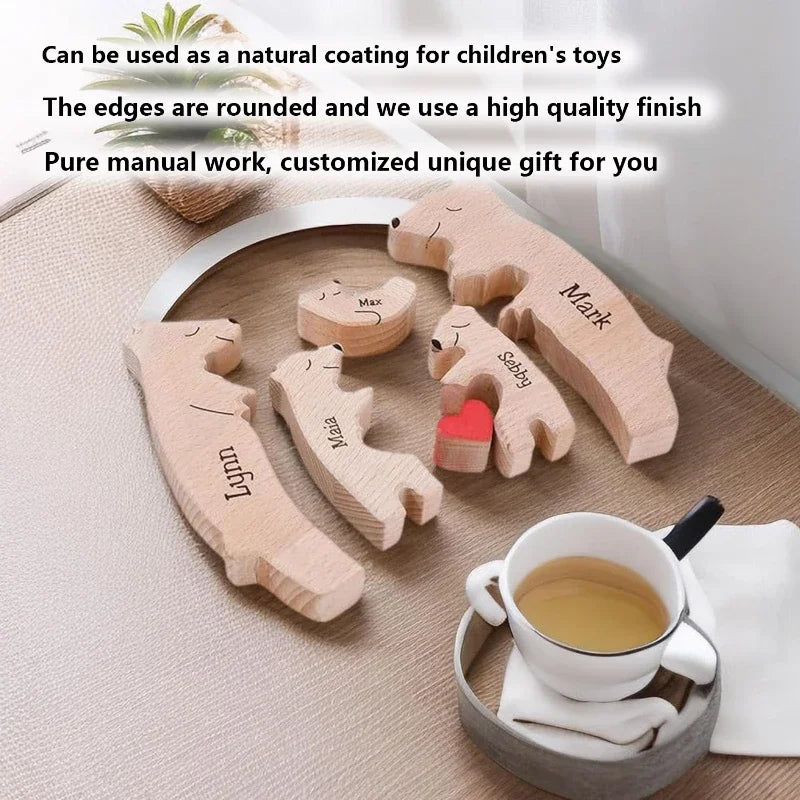 Holz-Puzzle „Bärenfamilie“ – Personalisiertes Namens-Dekor, Geschenkidee für Baby, Mama & Familie