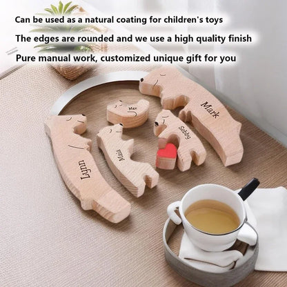 Holz-Puzzle „Bärenfamilie“ – Personalisiertes Namens-Dekor, Geschenkidee für Baby, Mama & Familie