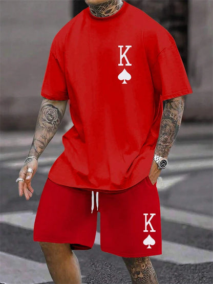 Herren Sommer-Set – King Print T-Shirt & Shorts, 2-teilig, atmungsaktiv
