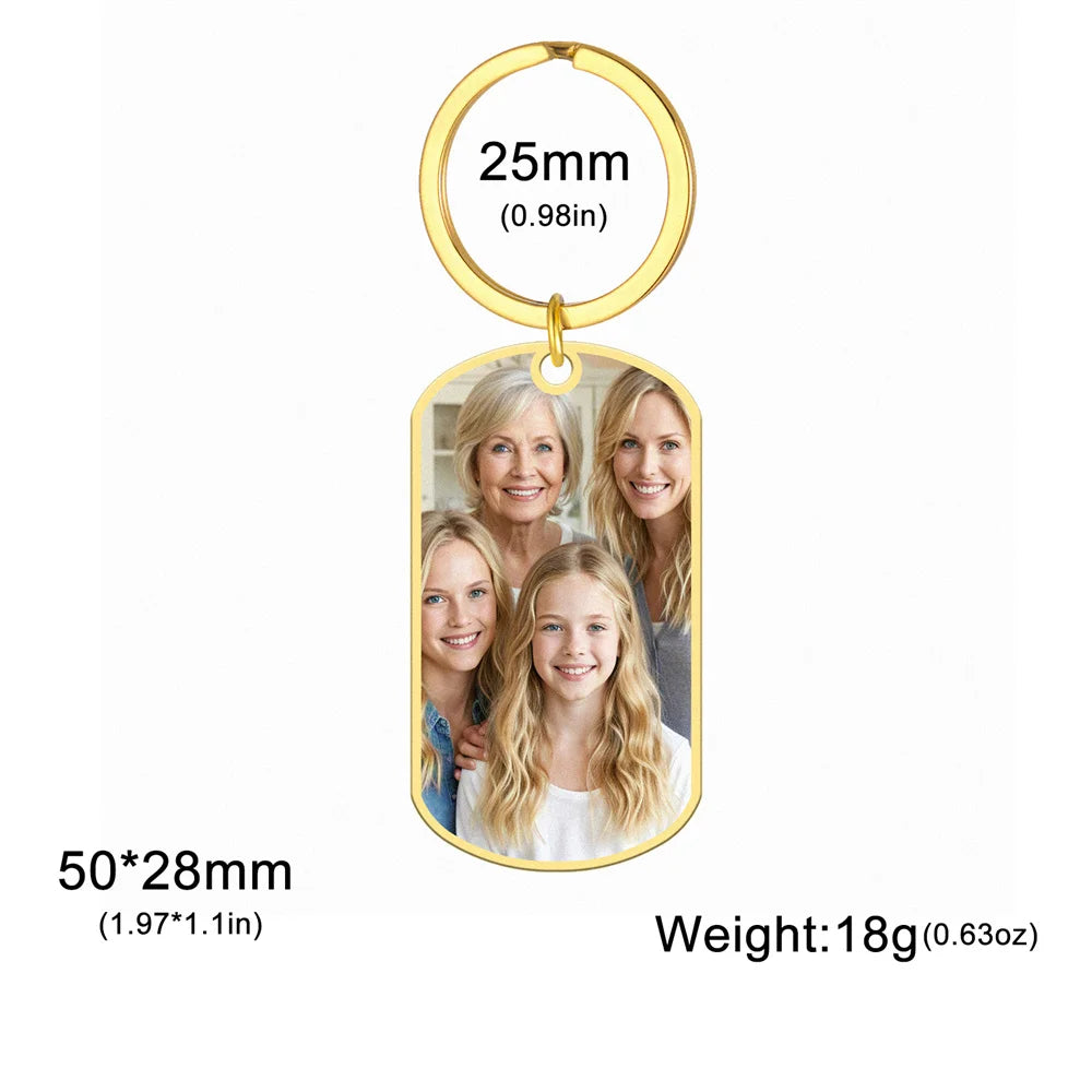 Personalisierter Foto-Schlüsselanhänger aus Edelstahl – Individueller Bild-Keychain in Herz- oder Rechteckform, perfektes Geschenk zu Weihnachten