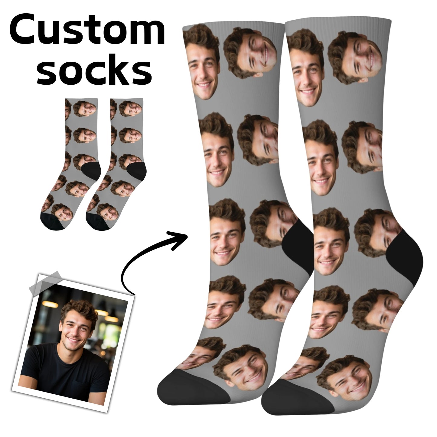 Personalisierte Foto-Socken mit Gesicht – DIY Custom Herrensocken (95% Polyester/5% Elasthan), lustige Crew Socks als Weihnachts- & Geburtstagsgeschenk