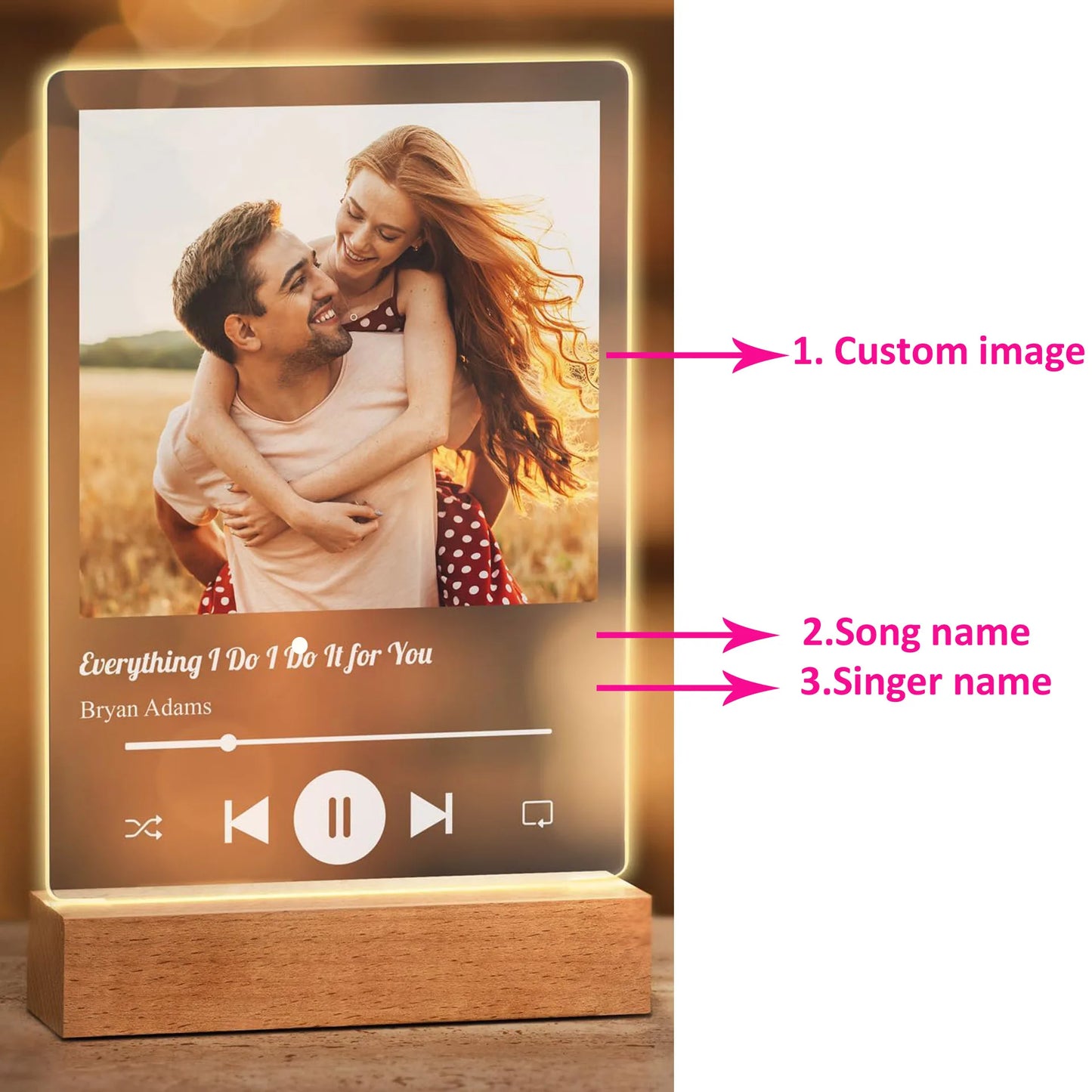 Placa musical acrílica personalizada con LED (foto y código de Spotify). Ideal para regalar en el Día de la Madre, en pareja y en aniversarios.