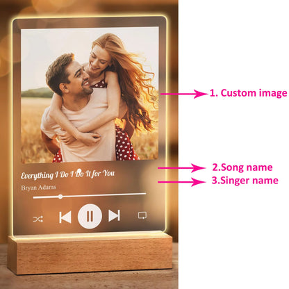 Placa musical acrílica personalizada con LED (foto y código de Spotify). Ideal para regalar en el Día de la Madre, en pareja y en aniversarios.