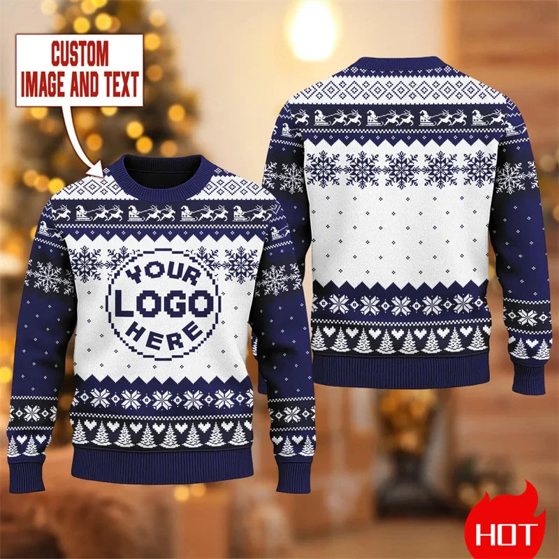 Personalisierter 3D Sweatshirt mit Logo & Bild – Unisex Pullover als Ugly Christmas Sweater oder individuelles Design (XS–6XL)