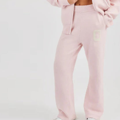 Damen Strickanzug 2-teilig Herbst/Winter – Kapuzen-Strickjacke mit Reißverschluss & Gerade Hose, Lässiges Knit Set