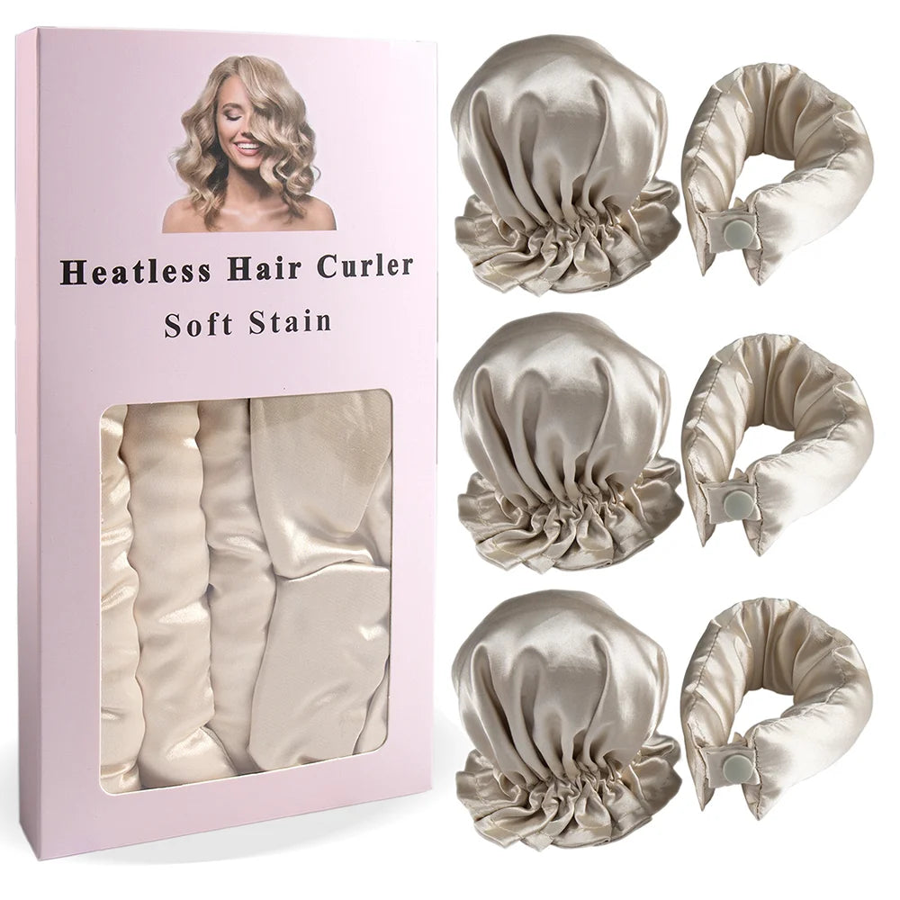3-teiliges Satin Heatless Curling Set – Hitzefreier Lockenstab mit Haarkappen für langes & mittellanges Haar