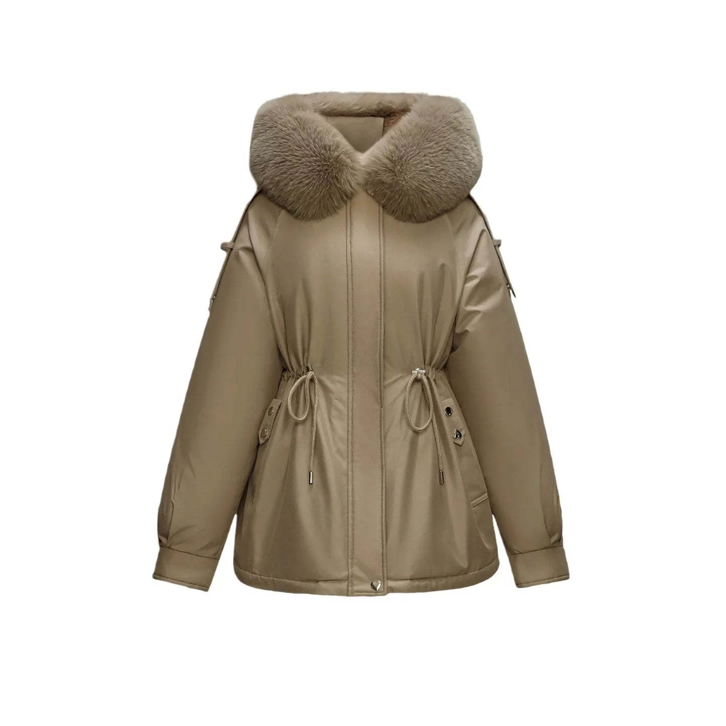 Abrigo de invierno con cuello de piel sintética en estilo parka