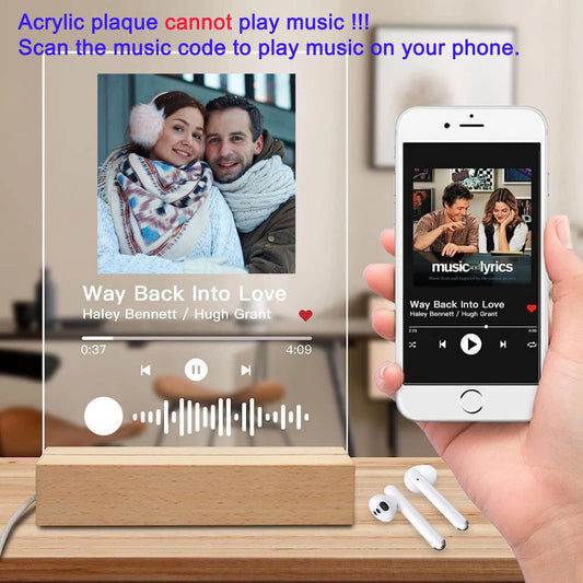 Personalisierte Acryl Musik-Song-Plakette mit LED – Foto & Spotify-Code, Geschenkidee für Muttertag, Paare & Jubiläen