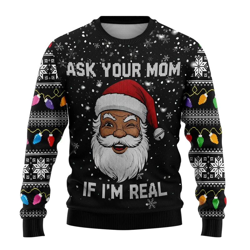 Lustiger Weihnachts-Sweater mit Santa Claus Print – 3D Ugly Christmas Pullover für Damen & Herren, Unisex Streetwear