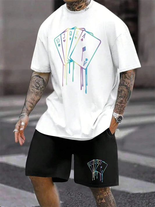 Herren Sommer-Set – King Print T-Shirt & Shorts, 2-teilig, atmungsaktiv