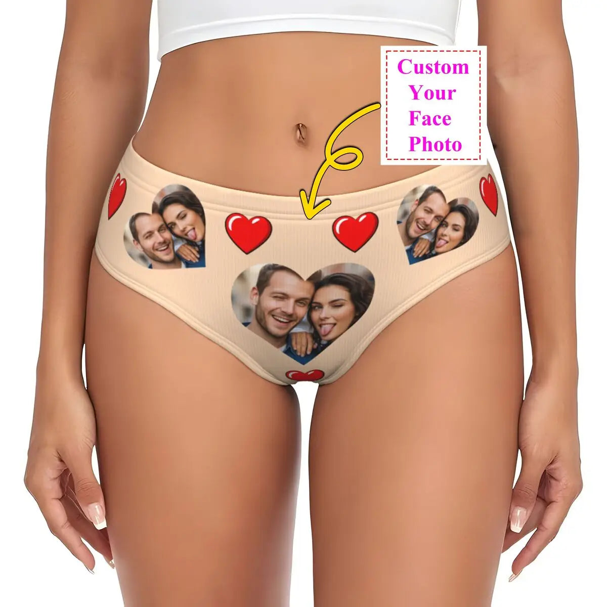 Personalisierte Foto-Höschen für Frauen – Gesicht Foto Unterwäsche (95% Polyester/5% Elasthan), bequeme Mid-Waist Slips als Valentinstag Geschenk