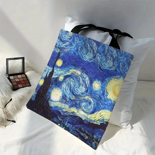 Van Gogh Leinentasche – Starry Night & Sunflower Print | Wiederverwendbare Shopping Bag