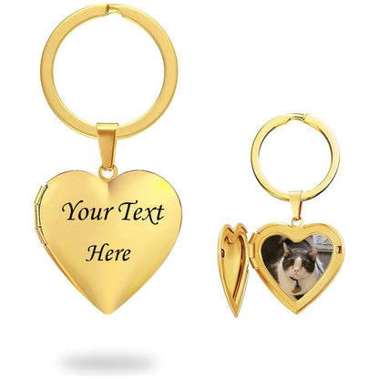 Llavero de corazón individual con foto (baño de oro de 18 quilates)