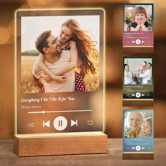 Personalisierte Acryl Musik-Song-Plakette mit LED – Foto & Spotify-Code, Geschenkidee für Muttertag, Paare & Jubiläen