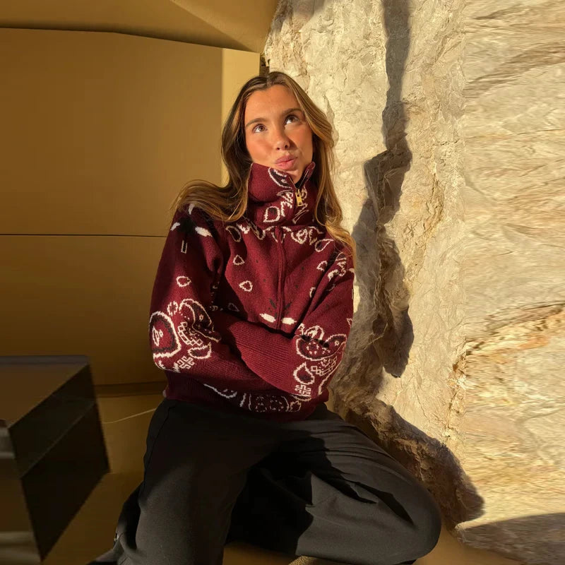 Mode Stricken Gestreiften Strickjacke Frauen Lose Stehkragen Zipper Volle Hülse Pullover 2026 Frühling Herbst Dame Lässige Strickwaren Neue