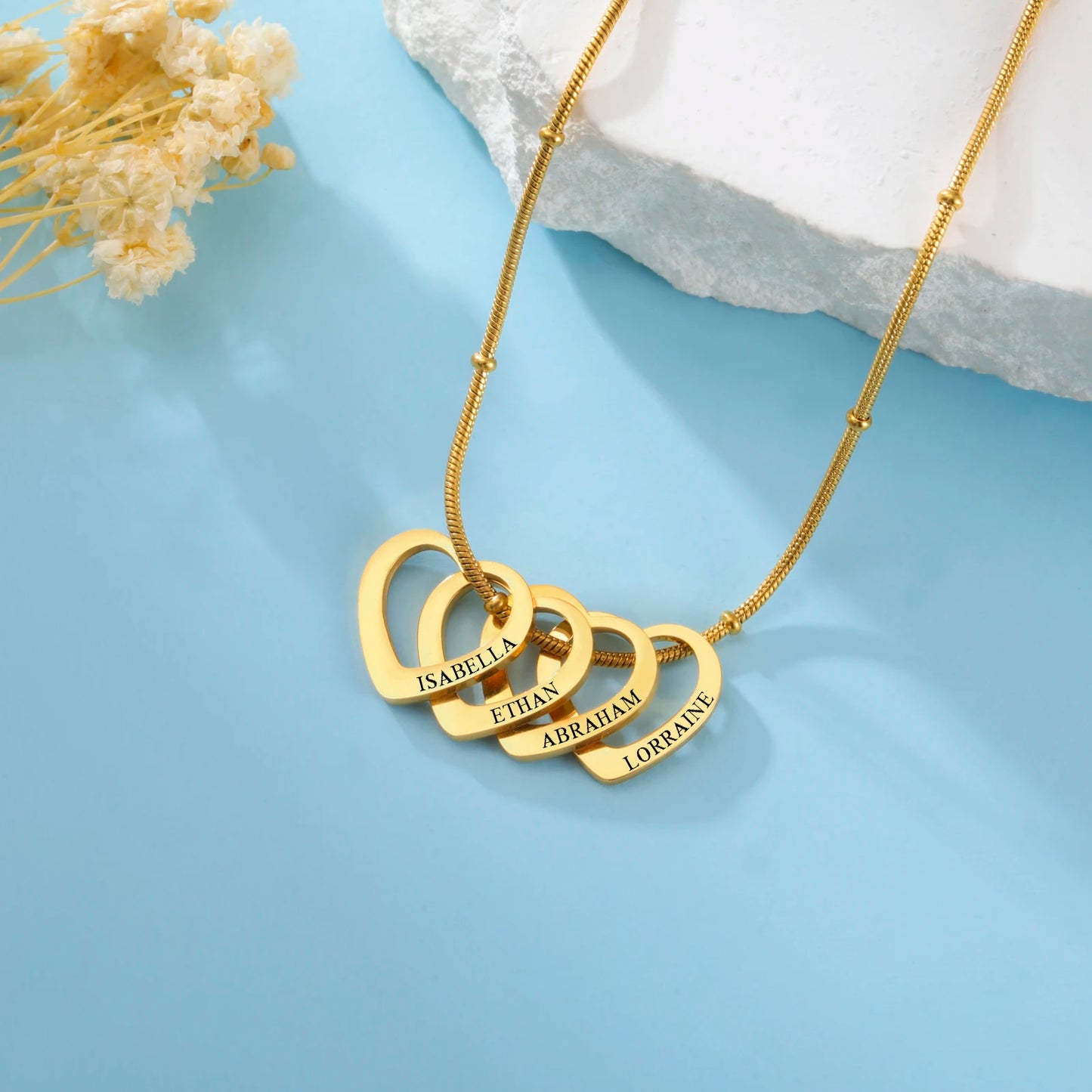 Herz an Herz – Gravurkette mit bis zu 4 Namen